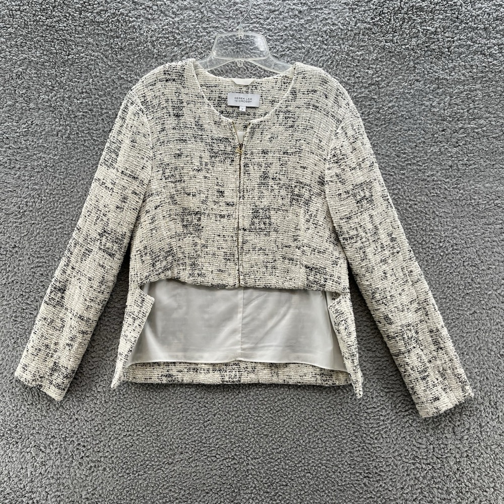Derek Lam 10 Crosby Blazer Women 8 Cream Black Tweed Hi Low Career Modern Jacket